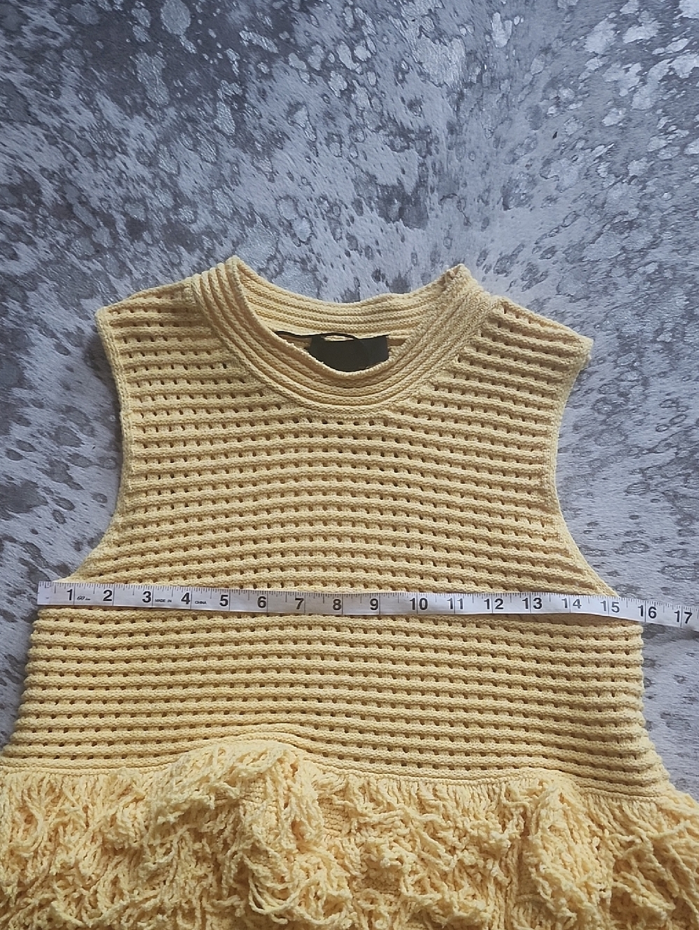 Zara Open Knit Top With Fringe Yellow SzS - Picture 3 of 6